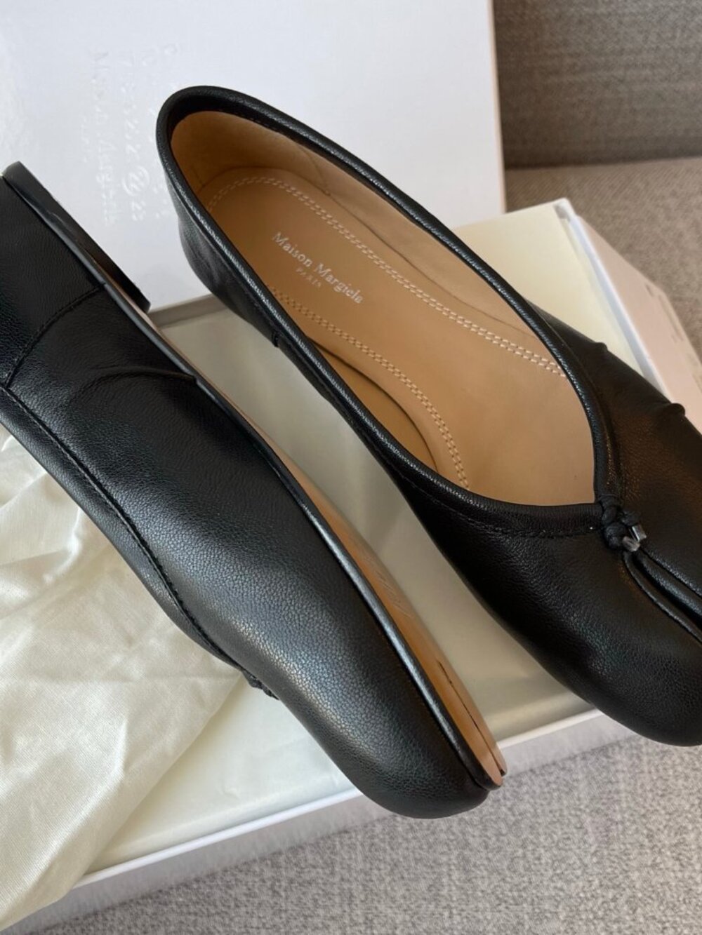Maison Margiela Tabi Black Lambskin Leather Split‑Toe Ballet Flats Full Box Set - Picture 6 of 8